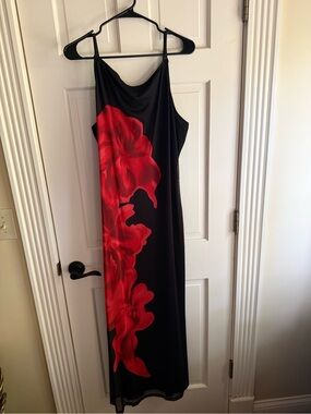 Black Maxi Slip Dress with Red Floral Panel size XL (14/16)